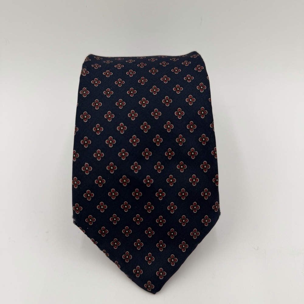 Pierre Balmain Vintage Navy Blue Floral Medallion 100%‎ Silk Tie 58" *See Photo